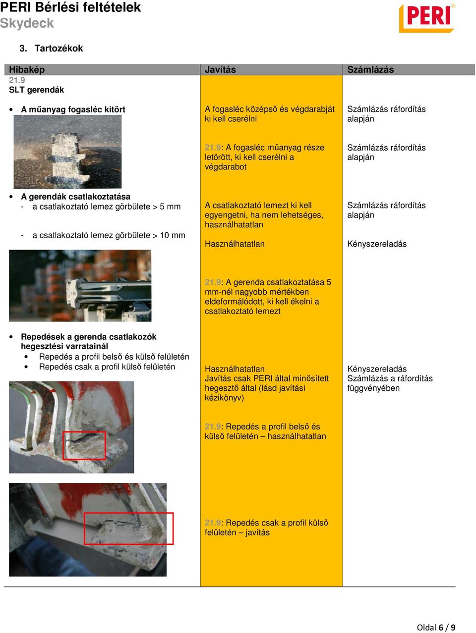 lemezt ki kell egyengetni, ha nem lehetséges, használhatatlan 21.