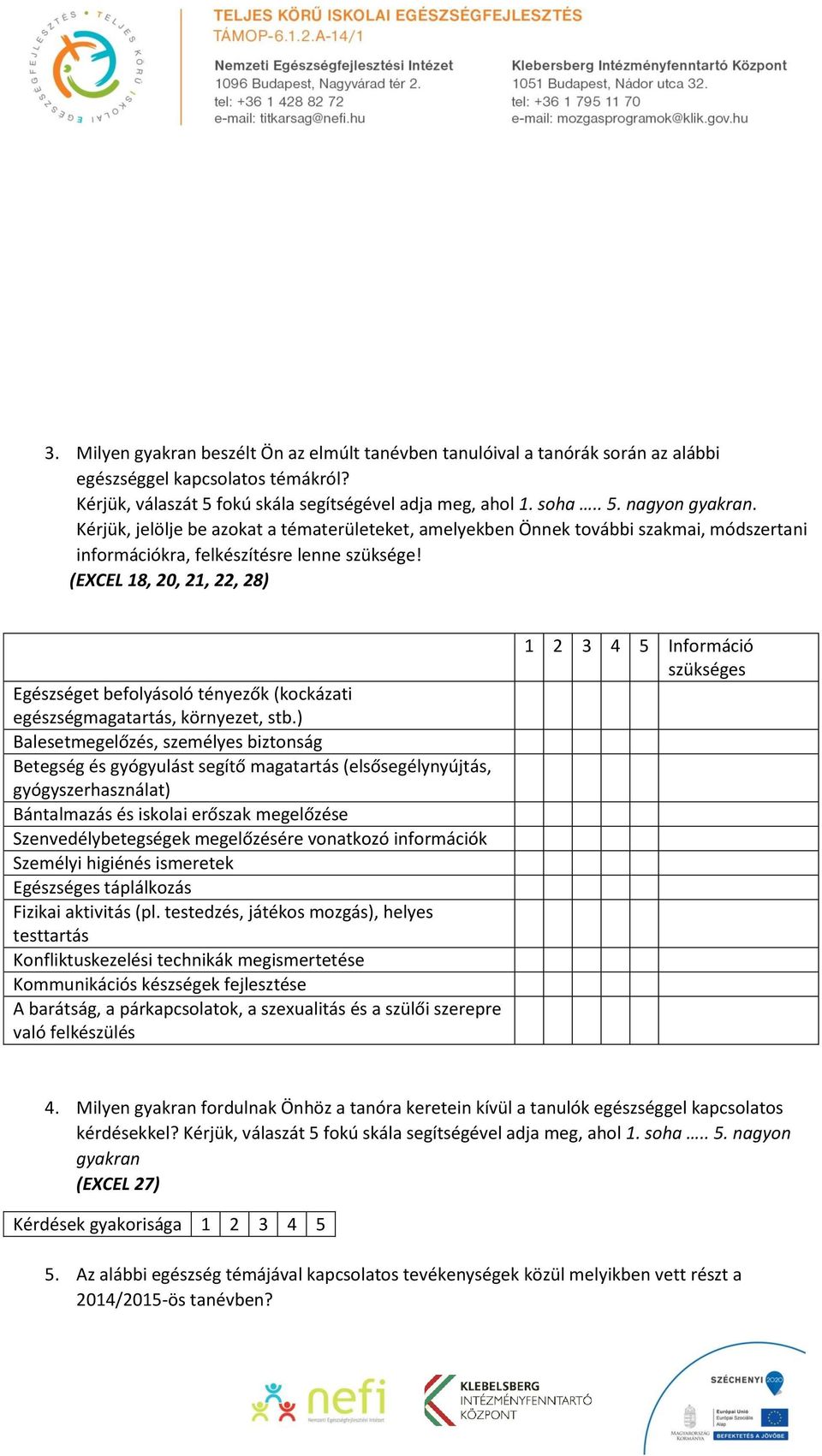 (EXCEL 18, 20, 21, 22, 28) Egészséget befolyásoló tényezők (kockázati egészségmagatartás, környezet, stb.