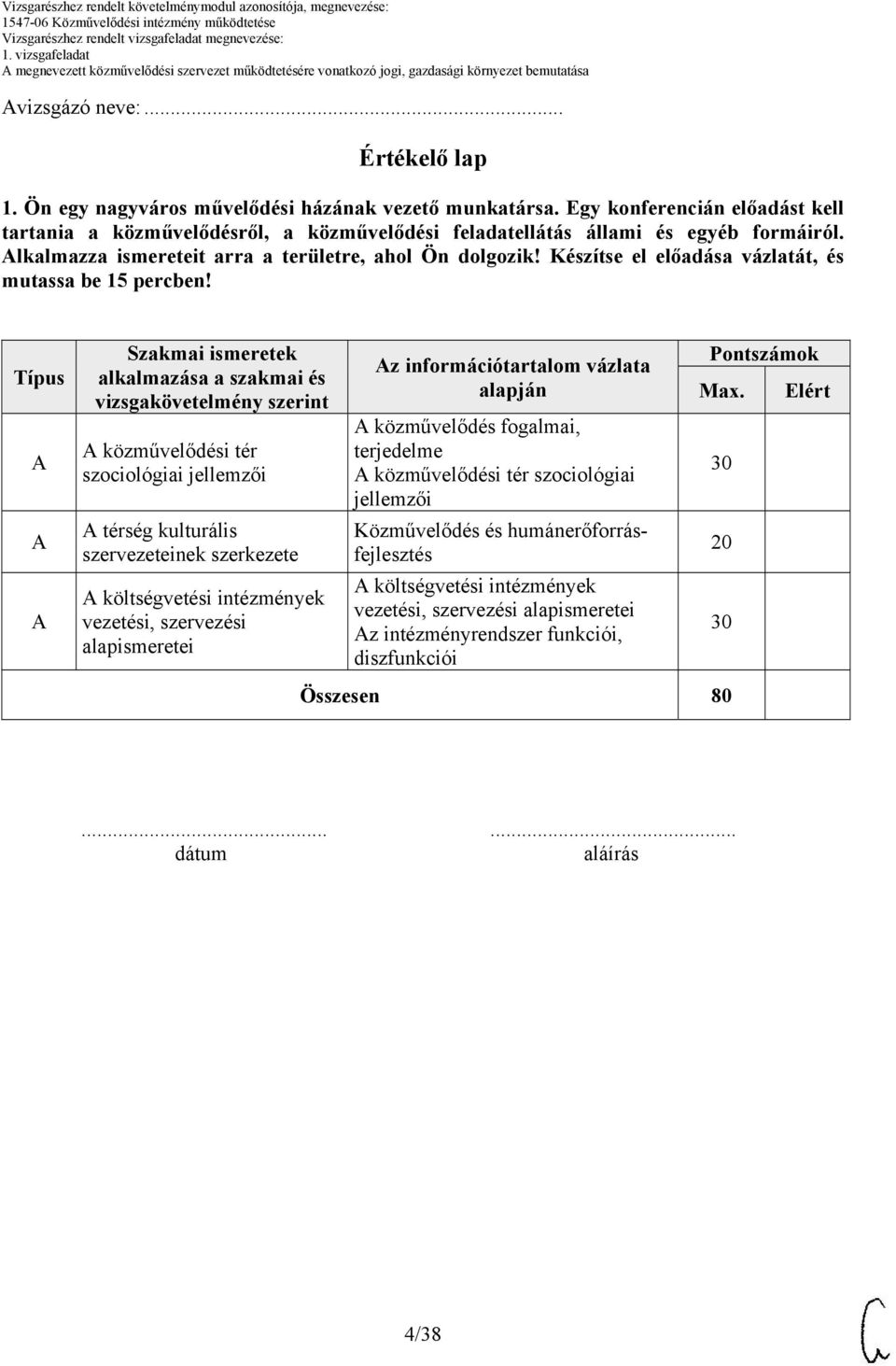 Készítse el előadása vázlatát, és mutassa be 15 percben!