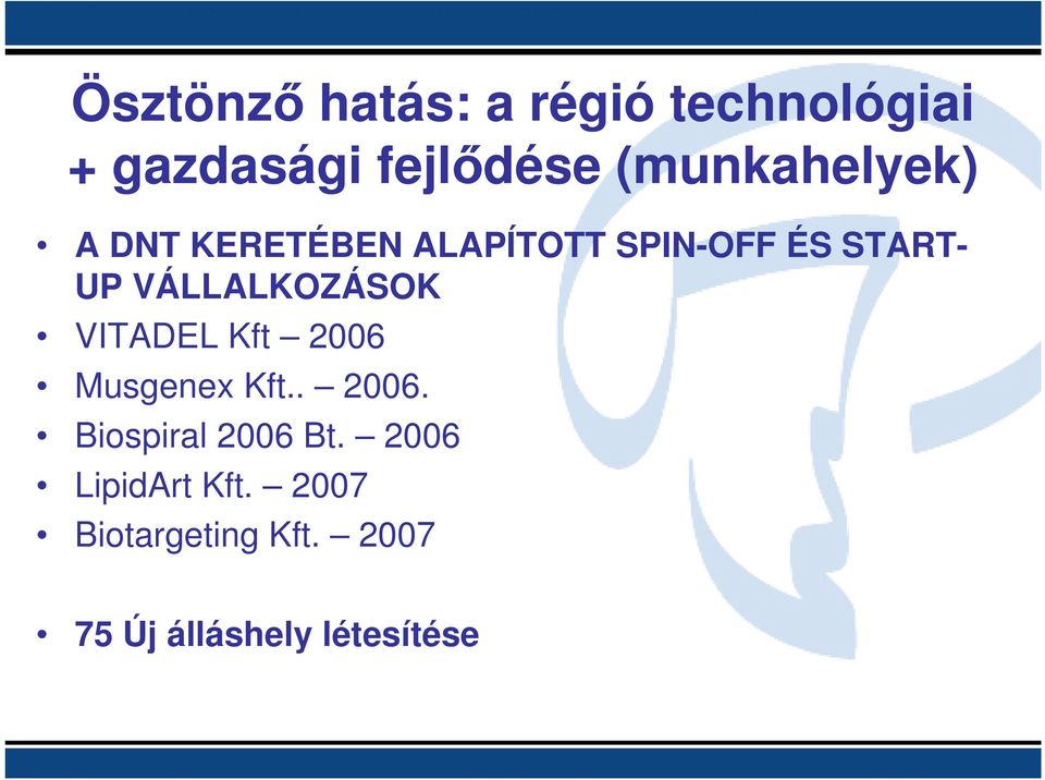 VÁLLALKOZÁSOK VITADEL Kft 2006 Musgenex Kft.. 2006. Biospiral 2006 Bt.