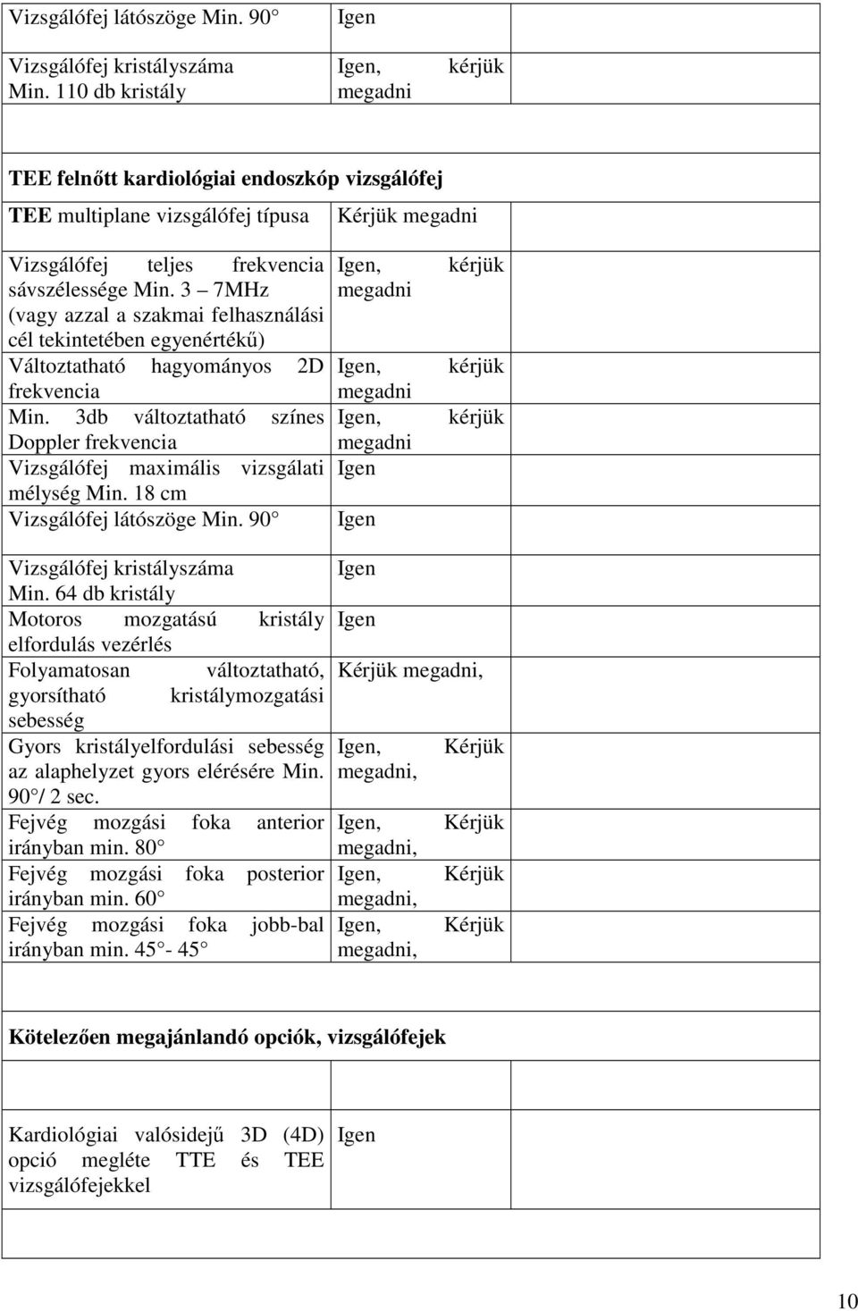 3 7MHz (vagy azzal a szakmai felhasználási cél tekintetében egyenértékű) Változtatható hagyományos 2D frekvencia Min.