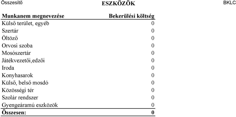 Mosószertár 0 Játékvezetői,edzői 0 Iroda 0 Konyhasarok 0 Külső,