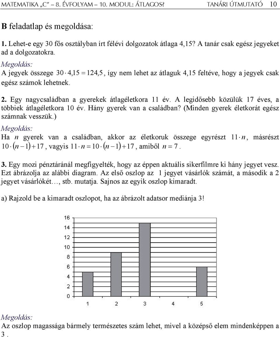 Egy nagycsaládban a gyerekek átlagéletkora 11 év. A legidősebb közülük 17 éves, a többiek átlagéletkora 10 év. Hány gyerek van a családban? (Minden gyerek életkorát egész számnak vesszük.