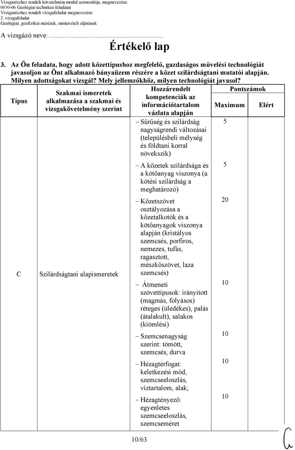 Típus C Szakmai ismeretek alkalmazása a szakmai és vizsgakövetelmény szerint Szilárdságtani alapismeretek /63 Hozzárendelt kompetenciák az információtartalom vázlata alapján Sűrűség és szilárdság