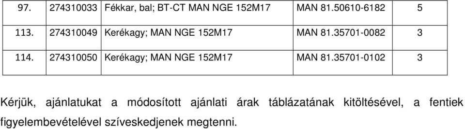 274310050 Kerékagy; MAN NGE 152M17 MAN 81.