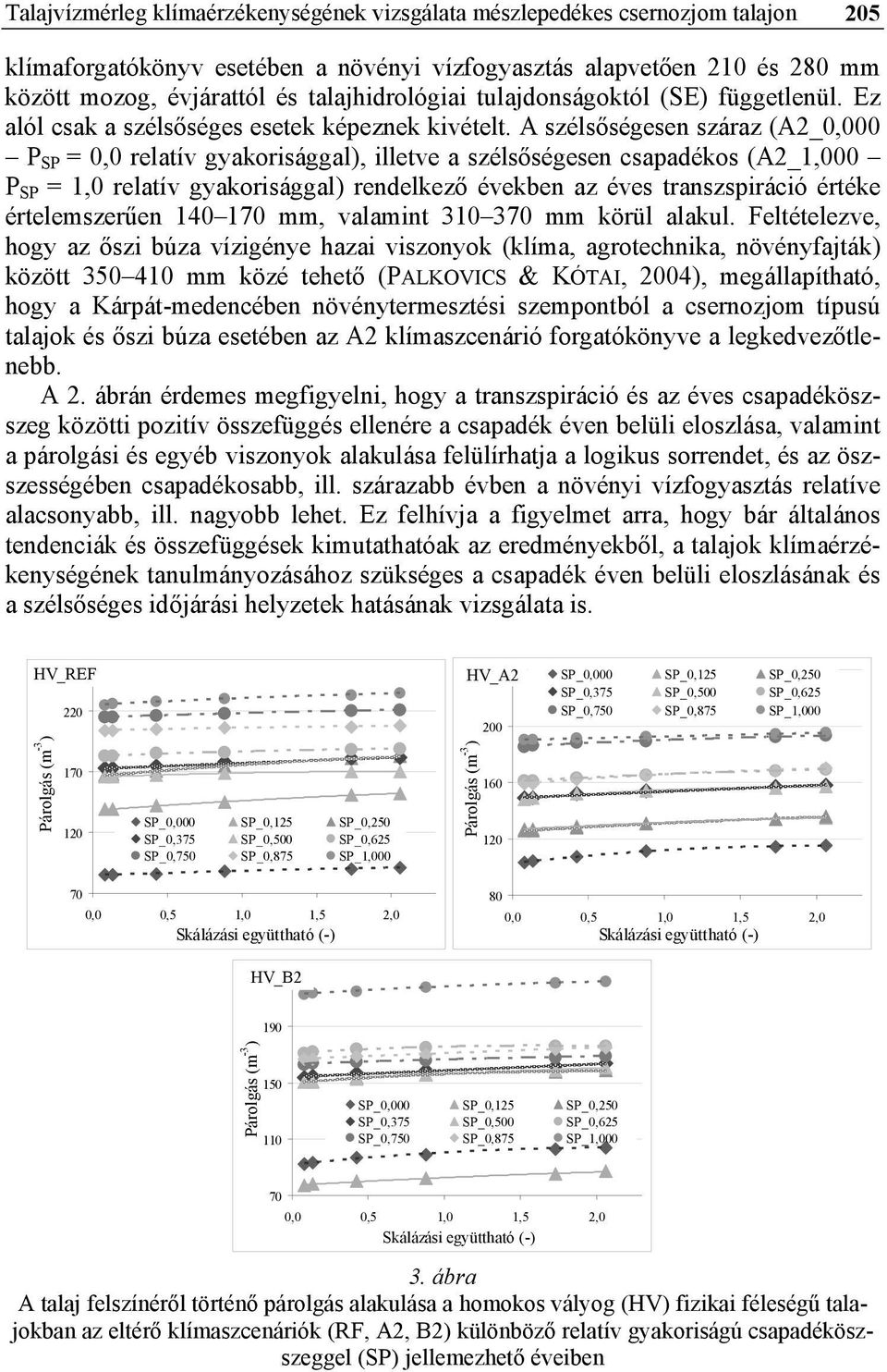 A szélsőségesen száraz (A2_0,000 P SP = 0,0 relatív gyakorisággal), illetve a szélsőségesen csapadékos (A2_1,000 P SP = 1,0 relatív gyakorisággal) rendelkező években az éves transzspiráció értéke