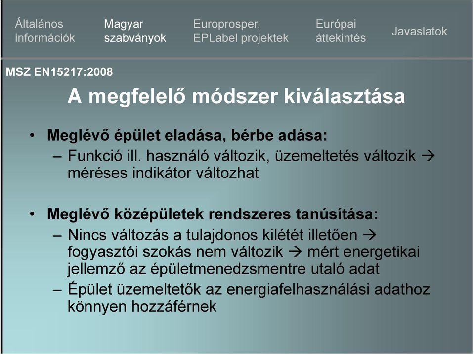 tanúsítása: Nincs változás a tulajdonos kilétét illetően fogyasztói szokás nem változik mért energetikai