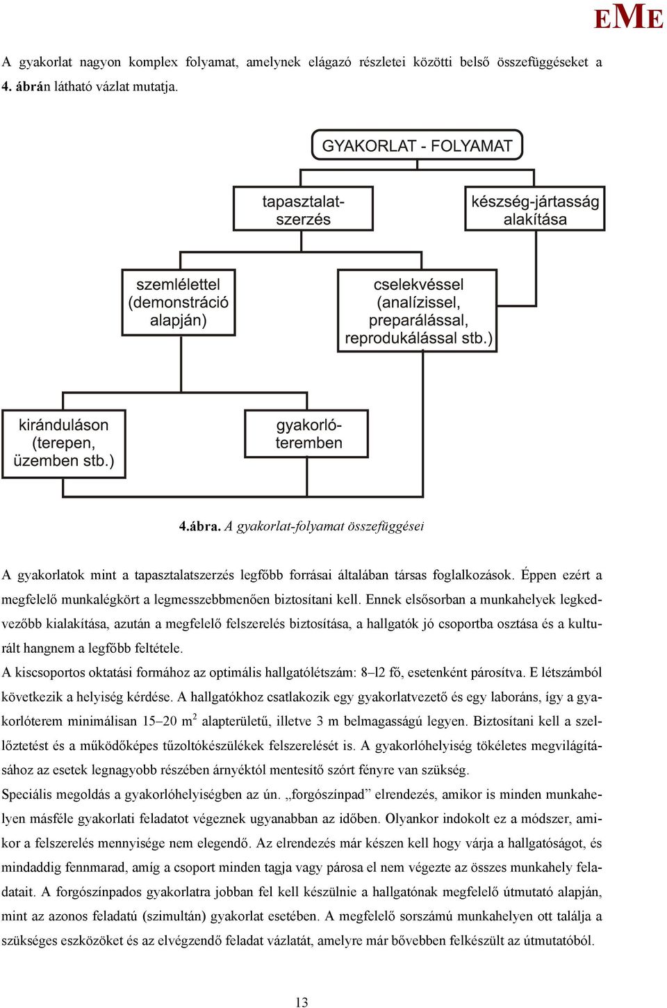 nnek elsősorban a munkahelyek legkedvezőbb kialakítása, azután a megfelelő felszerelés biztosítása, a hallgatók jó csoportba osztása és a kulturált hangnem a legfőbb feltétele.