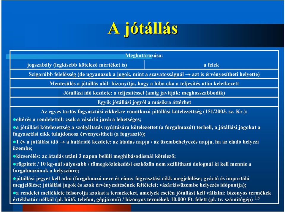 jótállási kötelezettség (151/2003. sz. Kr.