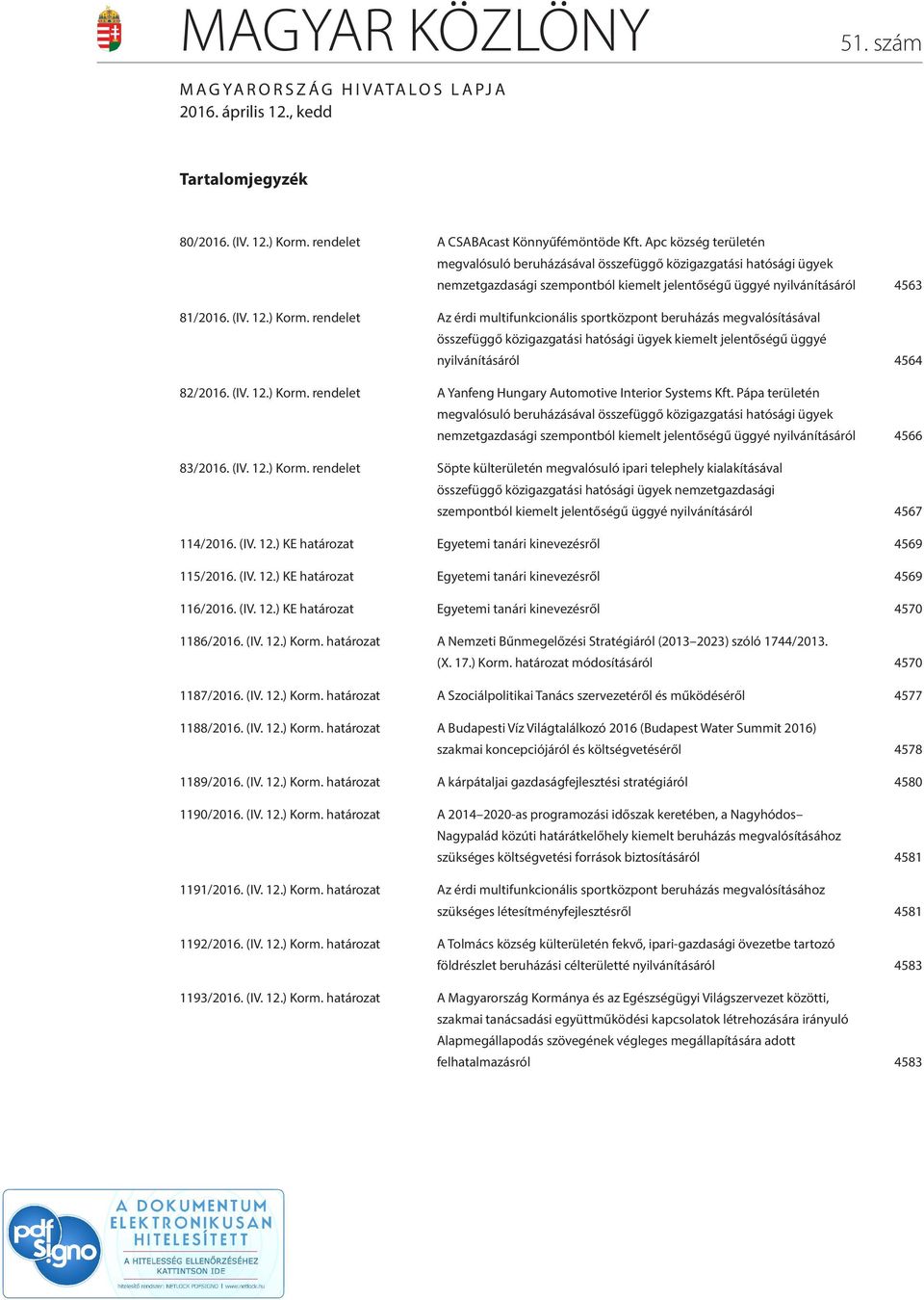 rendelet Az érdi multifunkcionális sportközpont beruházás megvalósításával összefüggő közigazgatási hatósági ügyek kiemelt jelentőségű üggyé nyilvánításáról 4564 82/2016. (IV. 12.) Korm.