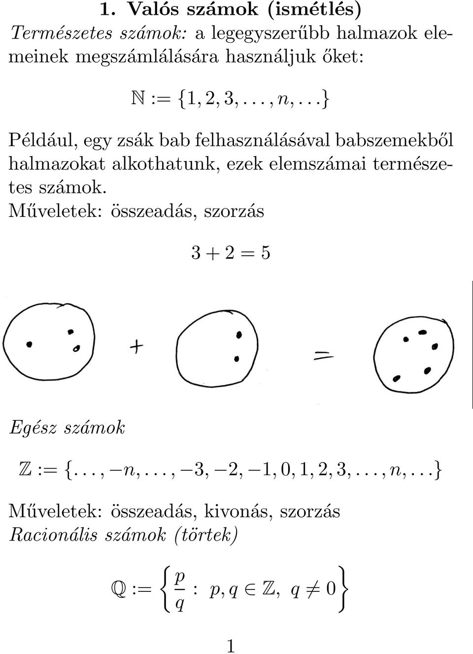 ..} Például, egy zsák bab felhasználásával babszemekből halmazokat alkothatunk, ezek elemszámai természetes