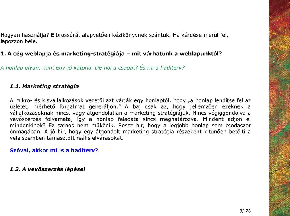 1. Marketing stratégia A mikro- és kisvállalkozások vezetıi azt várják egy honlaptól, hogy a honlap lendítse fel az üzletet, mérhetı forgalmat generáljon.
