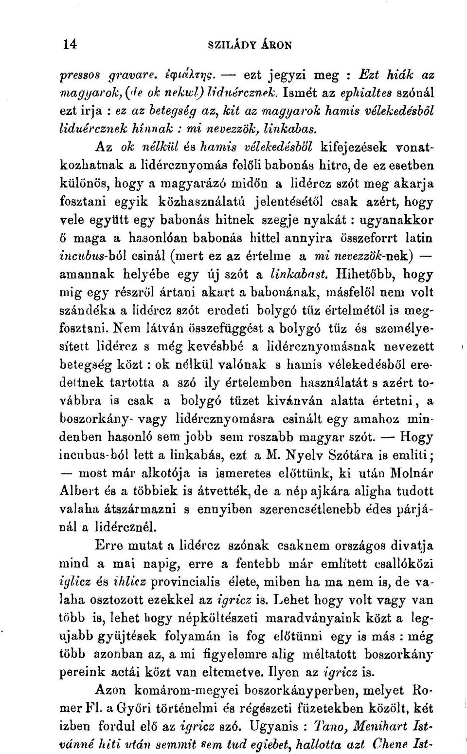 Az ok nélkül és hamis vélekedésből kifejezések vonatkozhatnak a lidércznyomás felőli babonás hitre, de ez esetben különös, hogy a magyarázó midőn a lidércz szót meg akarja fosztani egyik