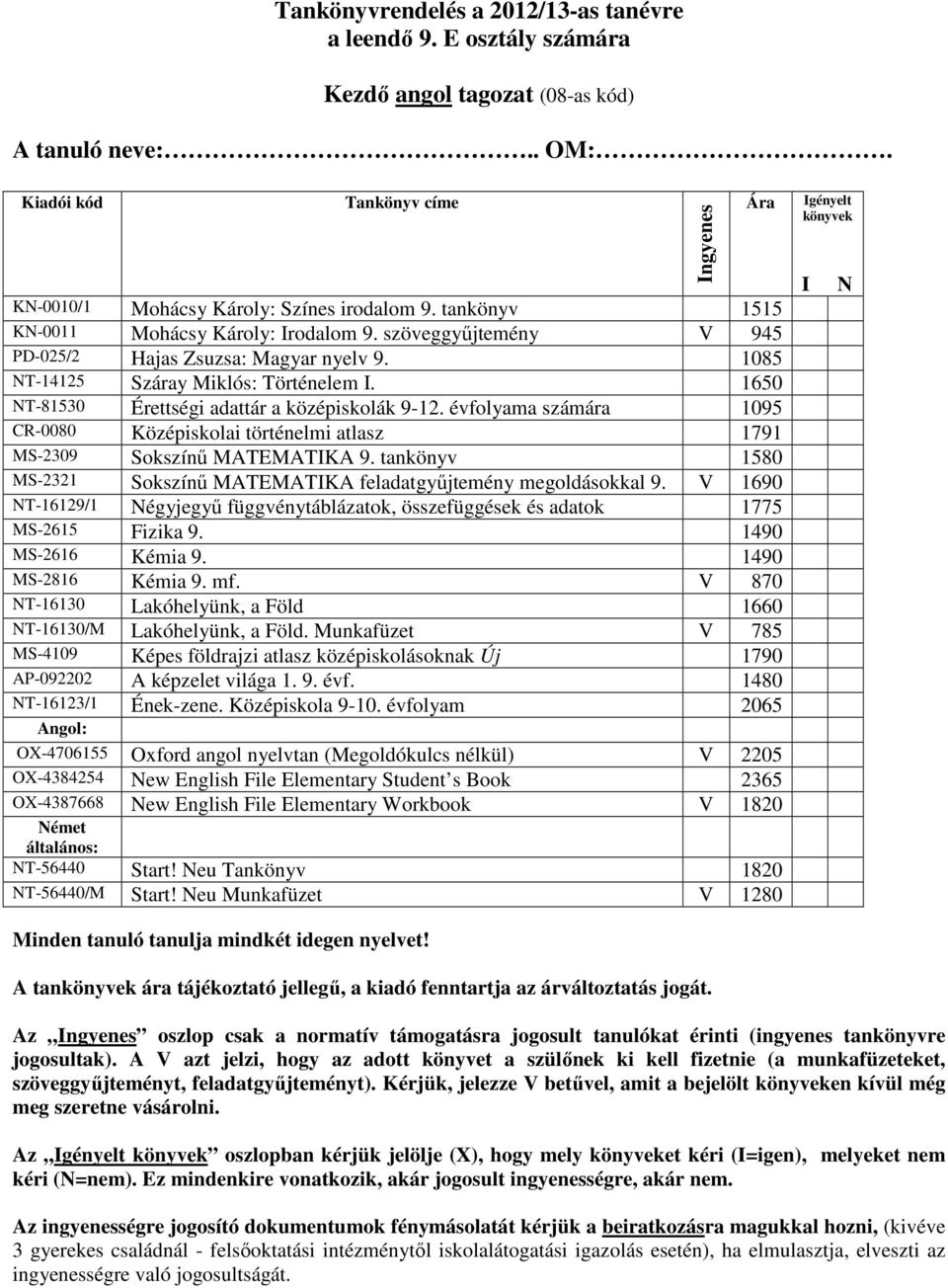 1650 NT-81530 Érettségi adattár a középiskolák 9-12. évfolyama számára 1095 CR-0080 Középiskolai történelmi atlasz 1791 MS-2309 Sokszínű MATEMATIKA 9.