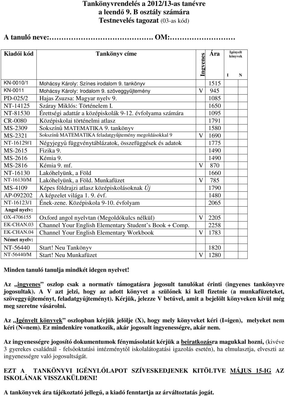 1650 NT-81530 Érettségi adattár a középiskolák 9-12. évfolyama számára 1095 CR-0080 Középiskolai történelmi atlasz 1791 MS-2309 Sokszínű MATEMATIKA 9.