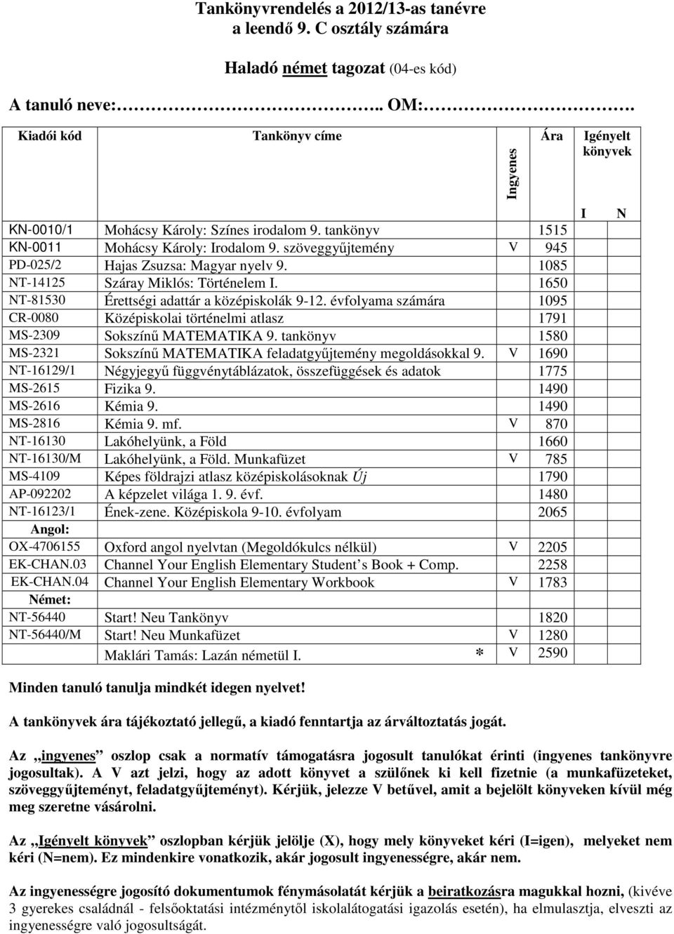 1650 NT-81530 Érettségi adattár a középiskolák 9-12. évfolyama számára 1095 CR-0080 Középiskolai történelmi atlasz 1791 MS-2309 Sokszínű MATEMATIKA 9.