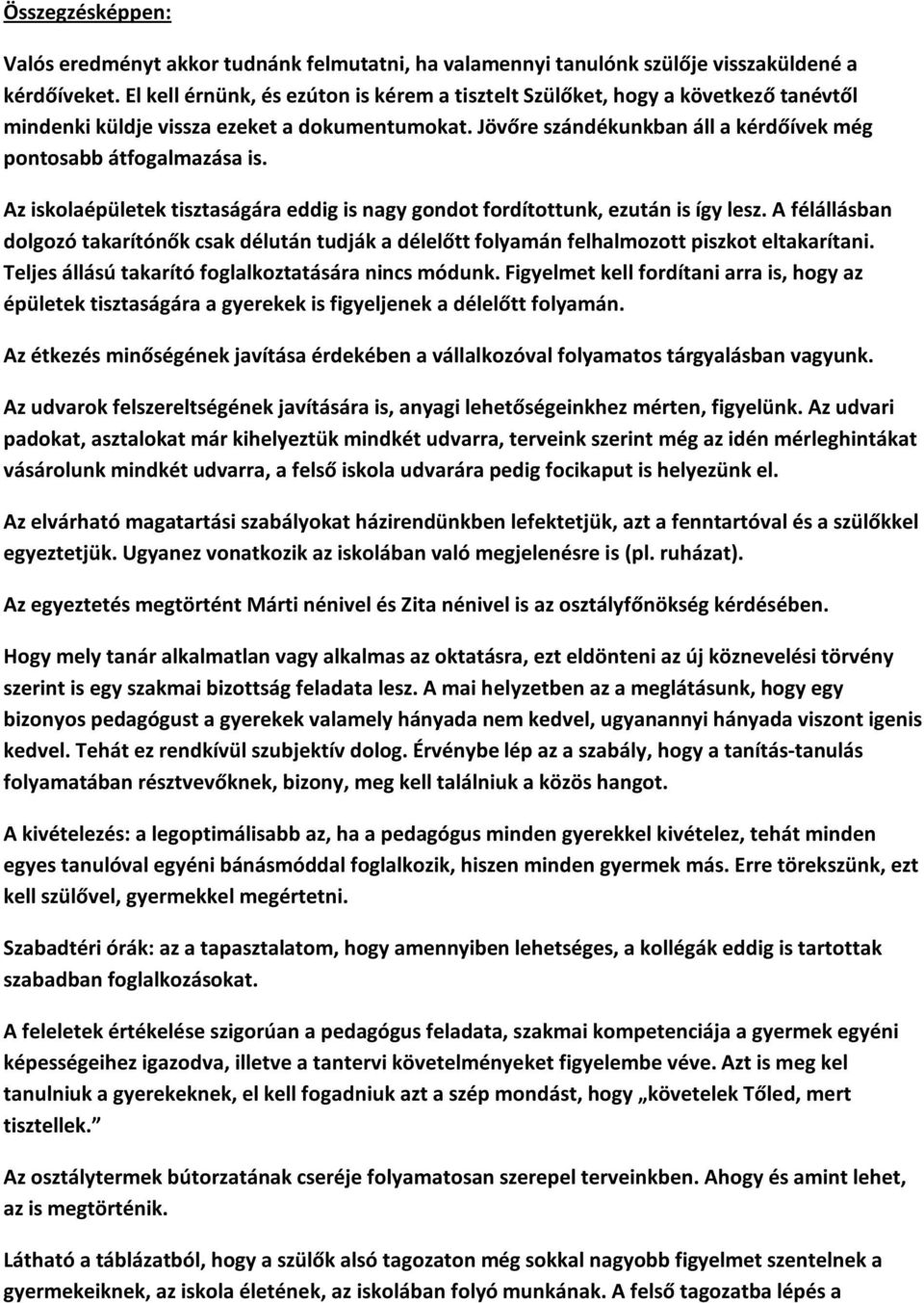 Az iskolaépületek tisztaságára eddig is nagy gondot fordítottunk, ezután is így lesz. A félállásban dolgozó takarítónők csak délután tudják a délelőtt folyamán felhalmozott piszkot eltakarítani.