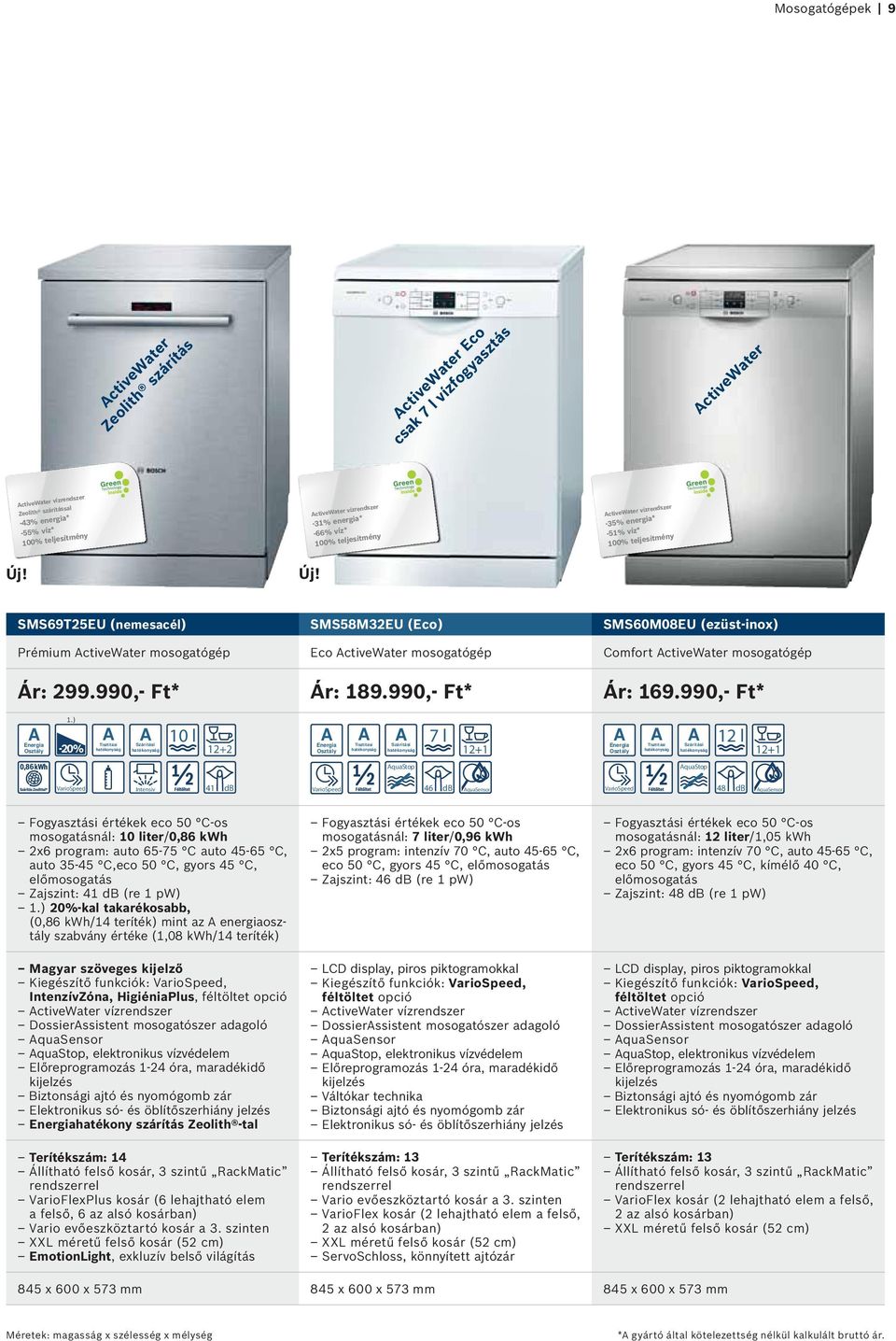 Új! SMS69T25EU (nemesacél) SMS58M32EU (Eco) SMS60M08EU (ezüst-inox) Prémium ctivewater mosogatógép Eco ctivewater mosogatógép Comfort ctivewater mosogatógép Ár: 299.990,- Ft* Ár: 189.