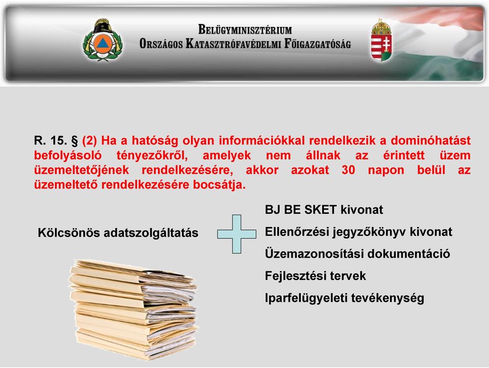 amelyek nem állnak az érintett üzem üzemeltetőjének rendelkezésére, akkor azokat 30 napon belül