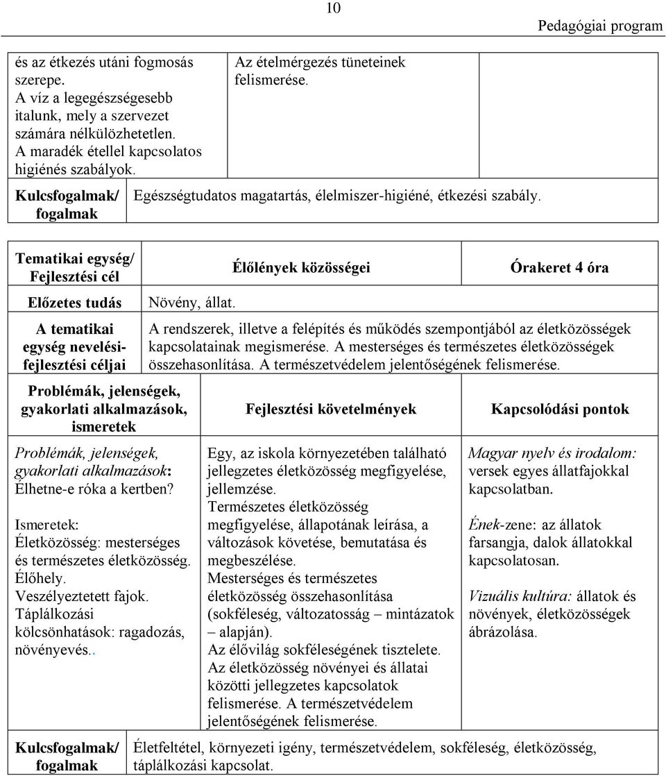 Életközösség: mesterséges és természetes életközösség. Élőhely. Veszélyeztetett fajok. Táplálkozási kölcsönhatások: ragadozás, növényevés.