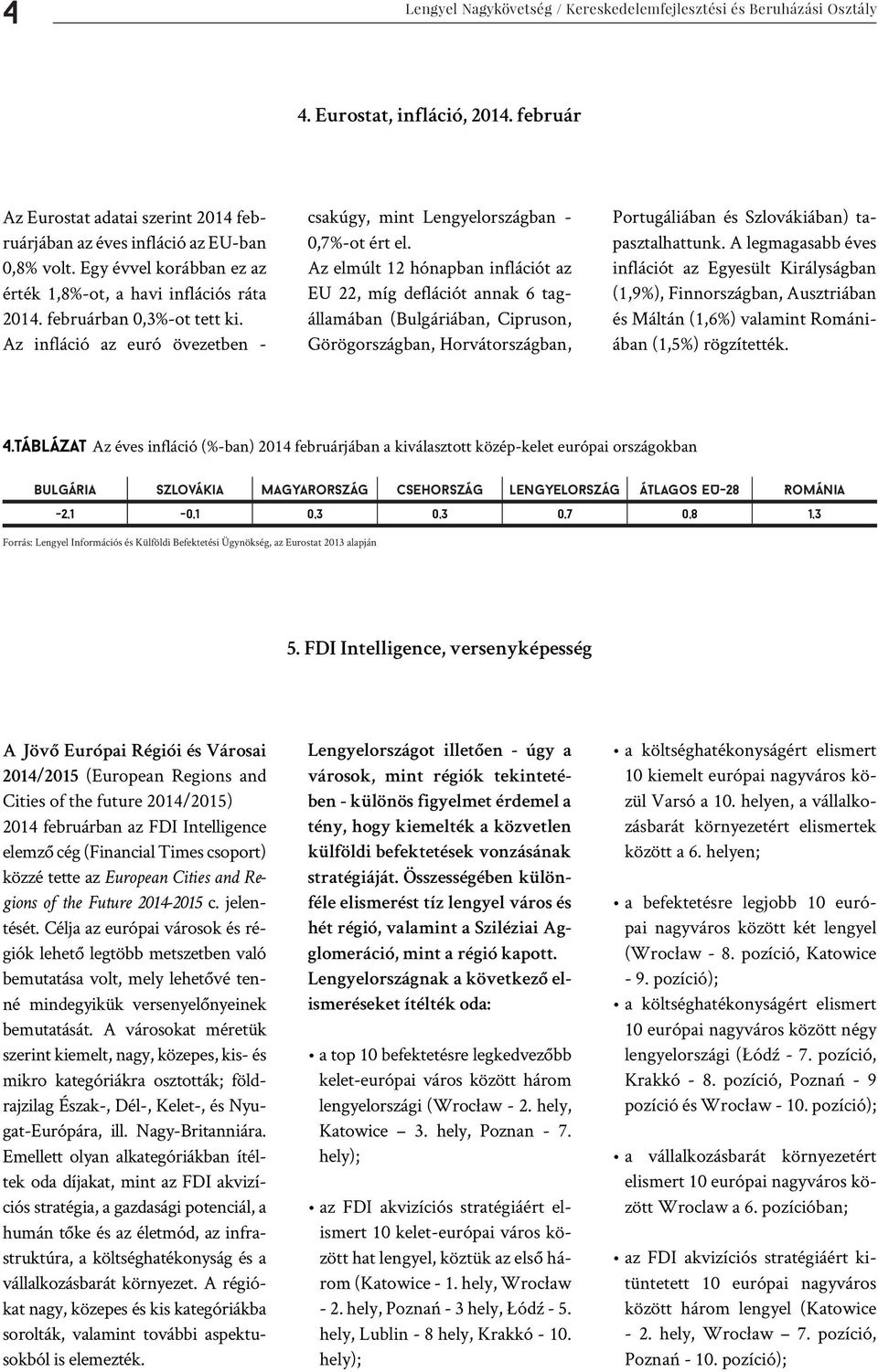 Az elmúlt 12 hónapban inflációt az EU 22, míg deflációt annak 6 tagállamában (Bulgáriában, Cipruson, Görögországban, Horvátországban, Portugáliában és Szlovákiában) tapasztalhattunk.