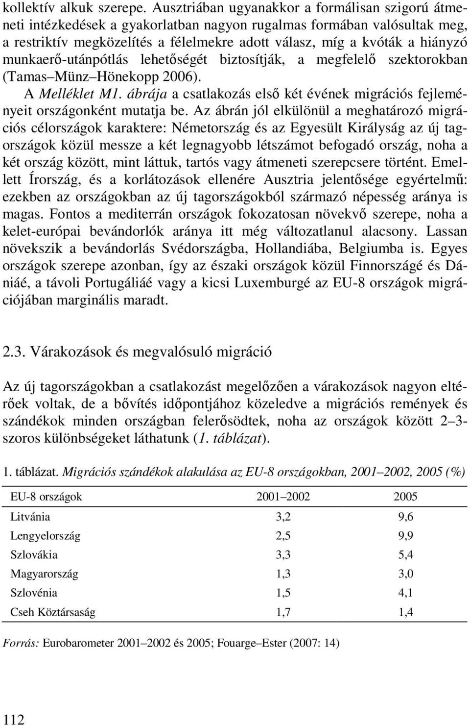 munkaerı-utánpótlás lehetıségét biztosítják, a megfelelı szektorokban (Tamas Münz Hönekopp 26). A Melléklet M1. ábrája a csatlakozás elsı két évének migrációs fejleményeit országonként mutatja be.