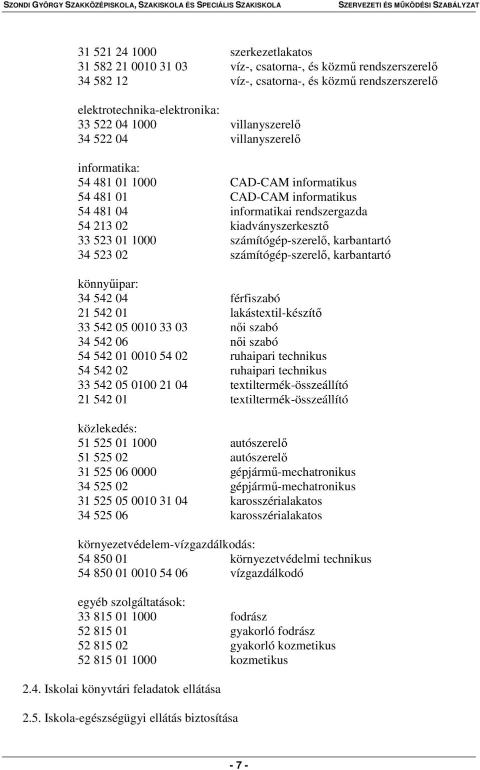 1000 számítógép-szerelő, karbantartó 34 523 02 számítógép-szerelő, karbantartó könnyűipar: 34 542 04 férfiszabó 21 542 01 lakástextil-készítő 33 542 05 0010 33 03 női szabó 34 542 06 női szabó 54 542