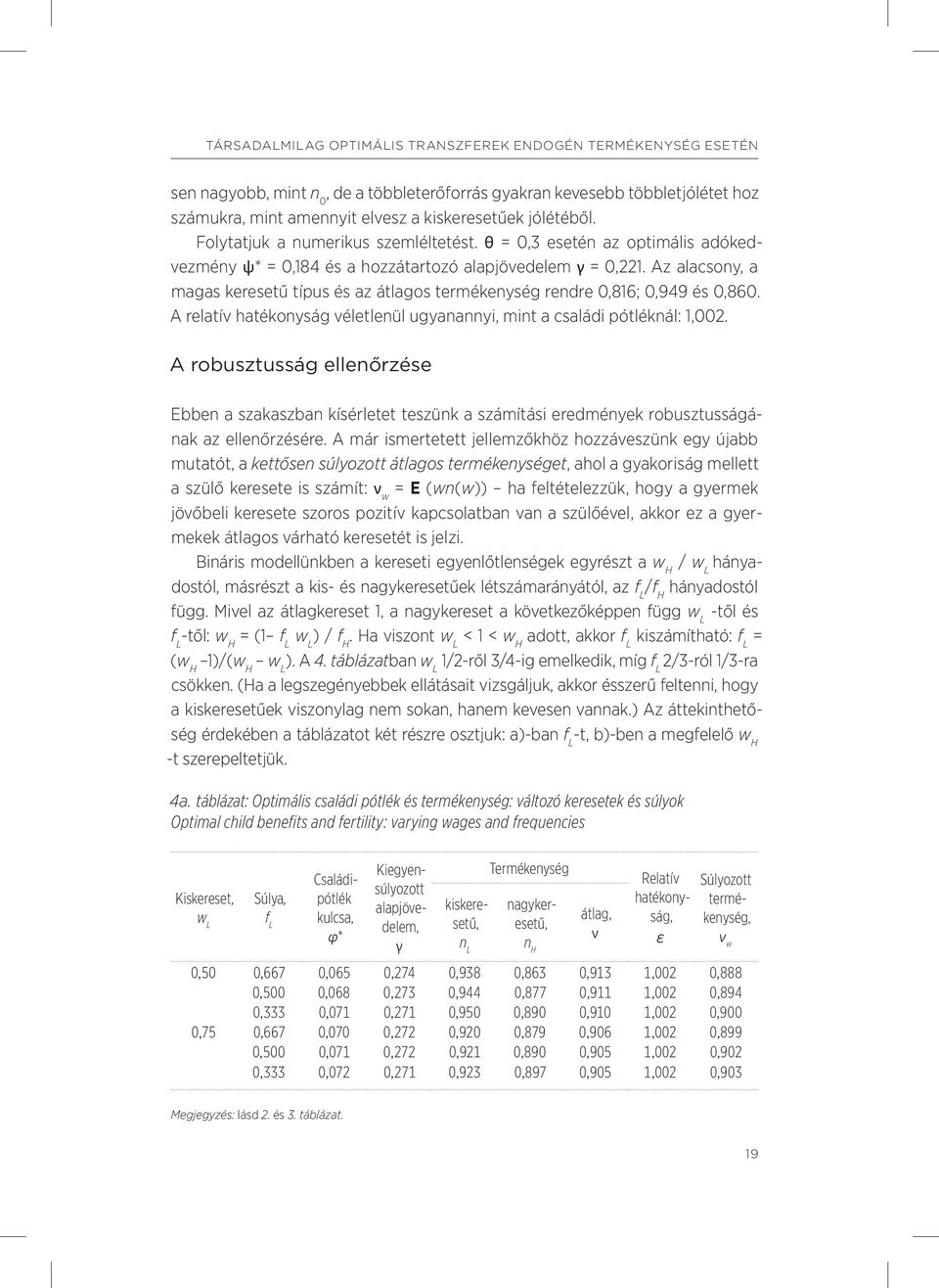 Az alacsony, a magas keresetű típus és az átlagos termékenység rendre 0,816; 0,949 és 0,860. A relatív hatékonyság véletlenül ugyanannyi, mint a családi pótléknál: 1,002.