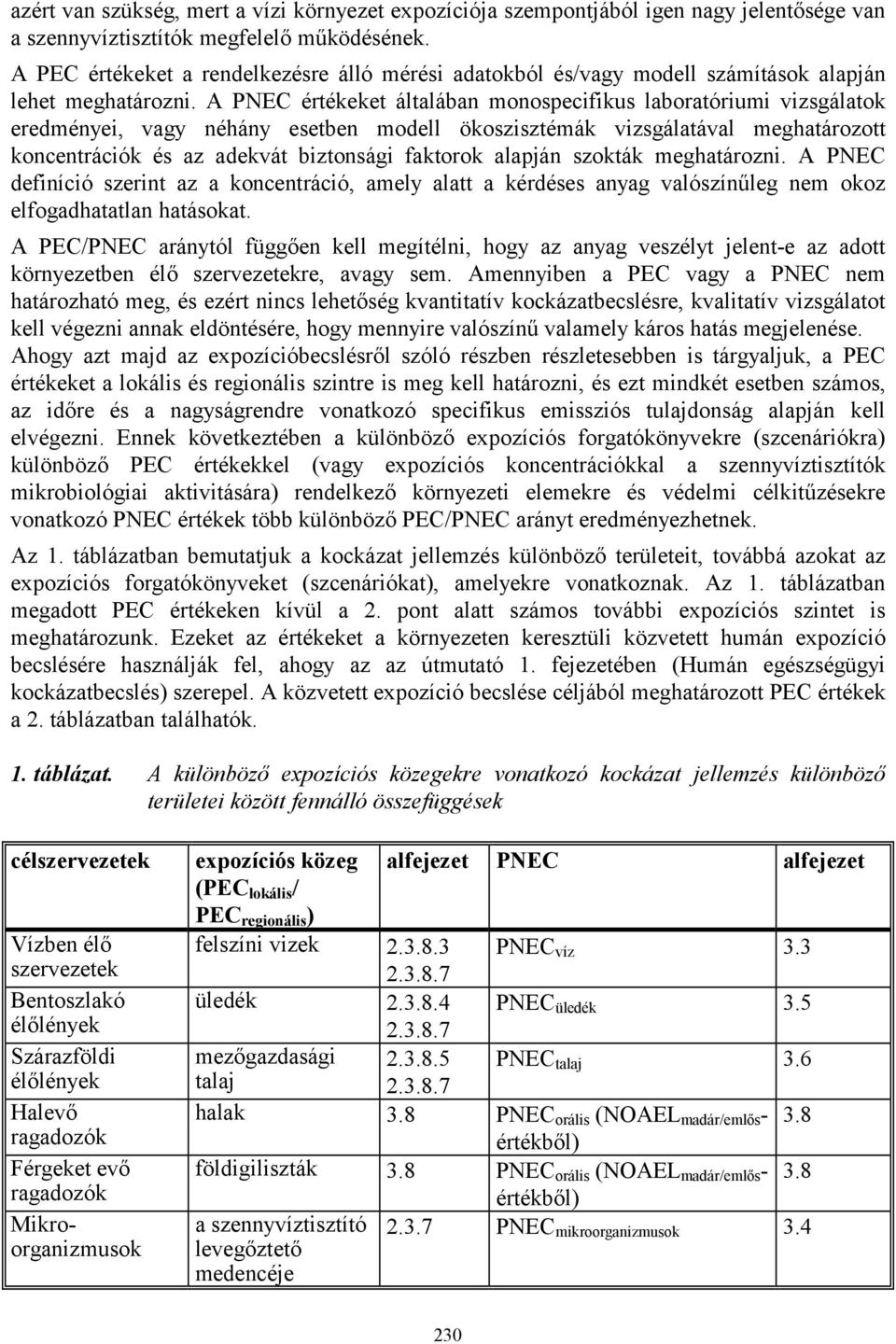 A PNEC értékeket általában monospecifikus laboratóriumi vizsgálatok eredményei, vagy néhány esetben modell ökoszisztémák vizsgálatával meghatározott koncentrációk és az adekvát biztonsági faktorok