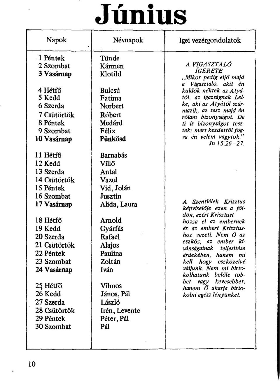 Csütörtök Alajos 22 Péntek Paulina 23 Szombat Zoltán 24 Vasárnap Iván 2~ Hétfő Vilmos 26 Kedd János, Pál 27 Szerda László 28 Csütörtök Irén, Levente 29 Péntek Péter, Pál 30 Szombat Pál I A VIGASZTALÓ