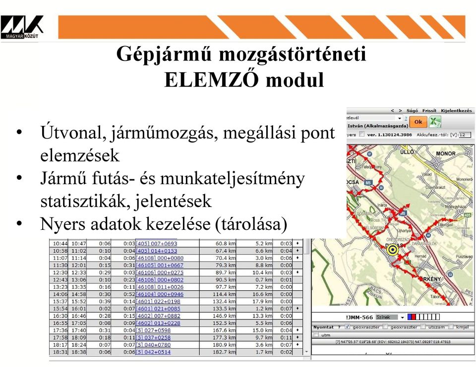 elemzések Jármű futás- és munkateljesítmény