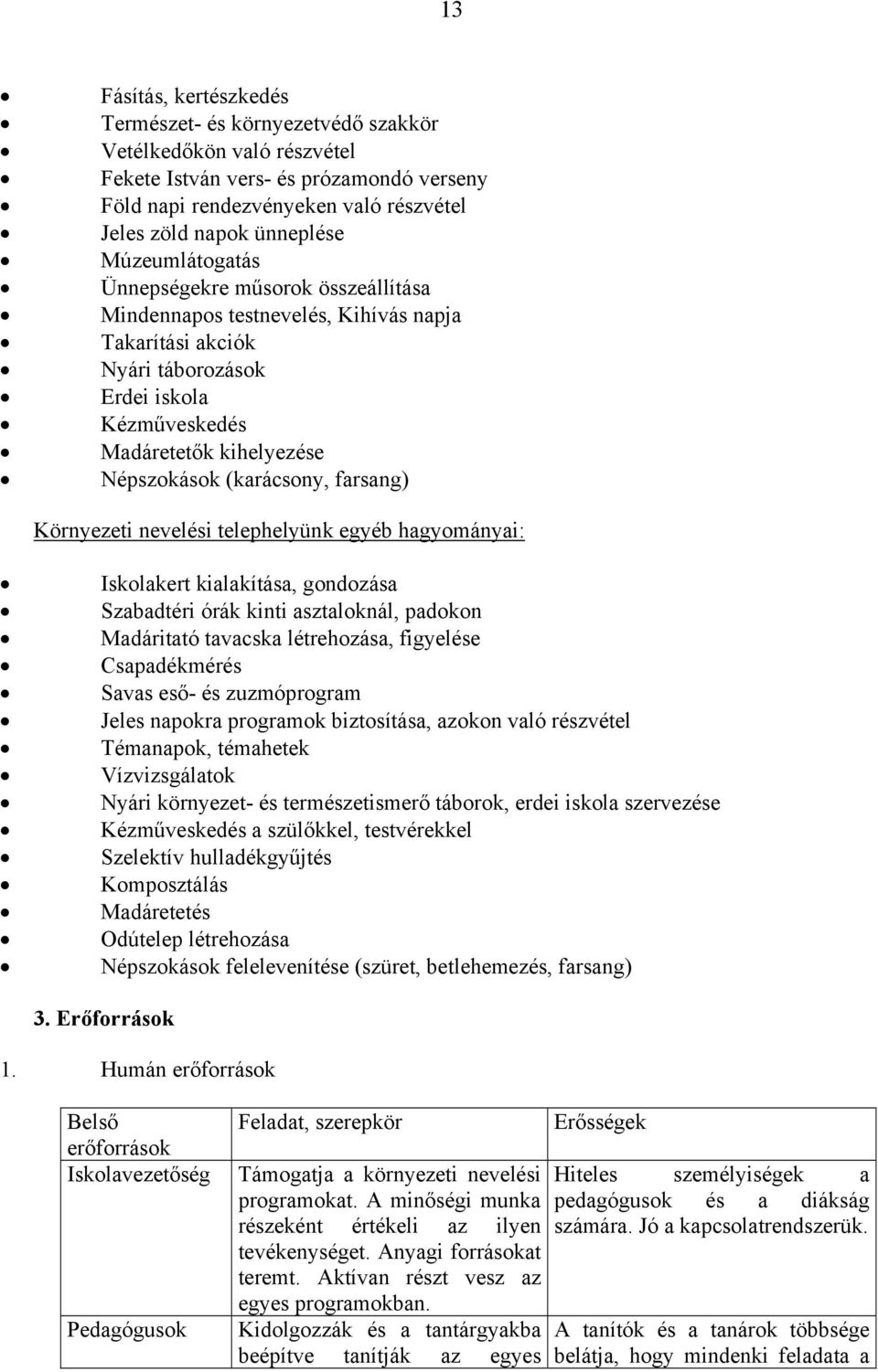 Környezeti nevelési telephelyünk egyéb hagymányai: Isklakert kialakítása, gndzása Szabadtéri órák kinti asztalknál, padkn Madáritató tavacska létrehzása, figyelése Csapadékmérés Savas eső- és