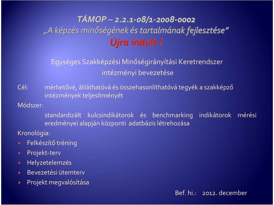 kulcsindikátorok és benchmarking indikátorok mérési eredményei alapján központi adatbázis létrehozása