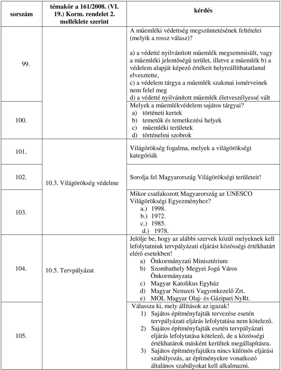 műemlék szakmai ismérveinek nem felel meg d) a védetté nyilvánított műemlék életveszélyessé vált Melyek a műemlékvédelem sajátos tárgyai?