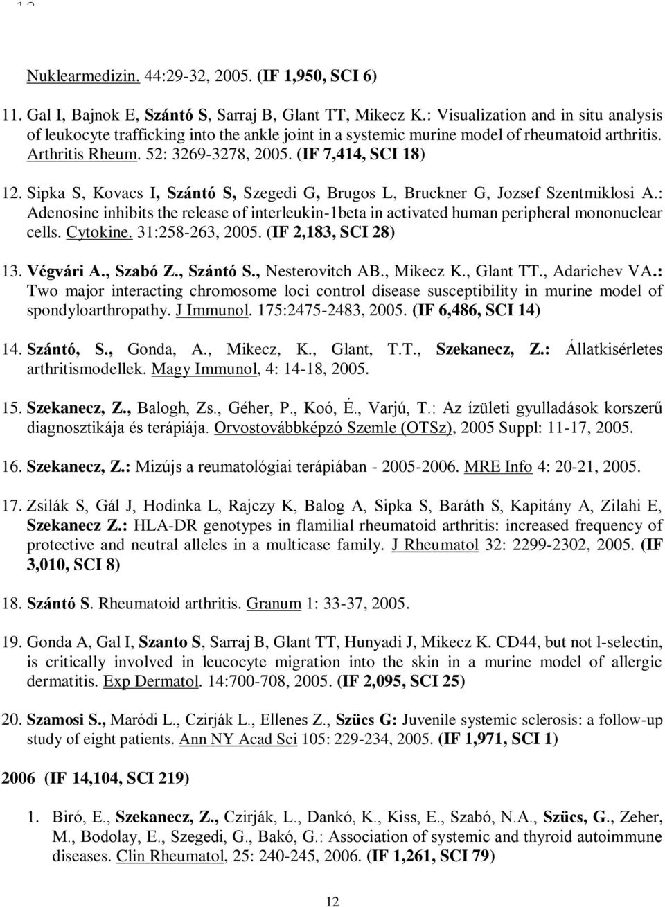 Sipka S, Kovacs I, Szántó S, Szegedi G, Brugos L, Bruckner G, Jozsef Szentmiklosi A.: Adenosine inhibits the release of interleukin-1beta in activated human peripheral mononuclear cells. Cytokine.