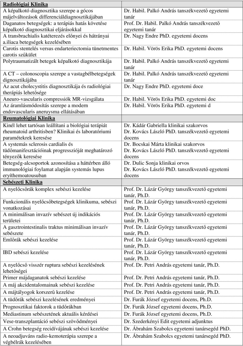 iliaca betegségek kezelésében Carotis stentelés versus endarteriectomia tünetmentes carotis szűkület Polytraumatizált betegek képalkotó diagnosztikája A CT colonoscopia szerepe a vastagbélbetegségek