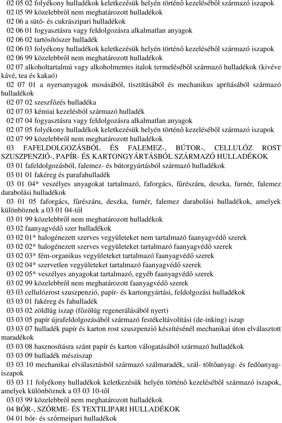 hulladékok 02 07 alkoholtartalmú vagy alkoholmentes italok termeléséből származó hulladékok (kivéve kávé, tea és kakaó) 02 07 01 a nyersanyagok mosásából, tisztításából és mechanikus aprításából