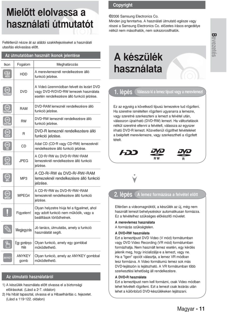 használati útmutató egésze vagy részei a Samsung Electronics Co. elœzetes írásos engedélye nélkül nem másolhatók, nem sokszorosíthatók.