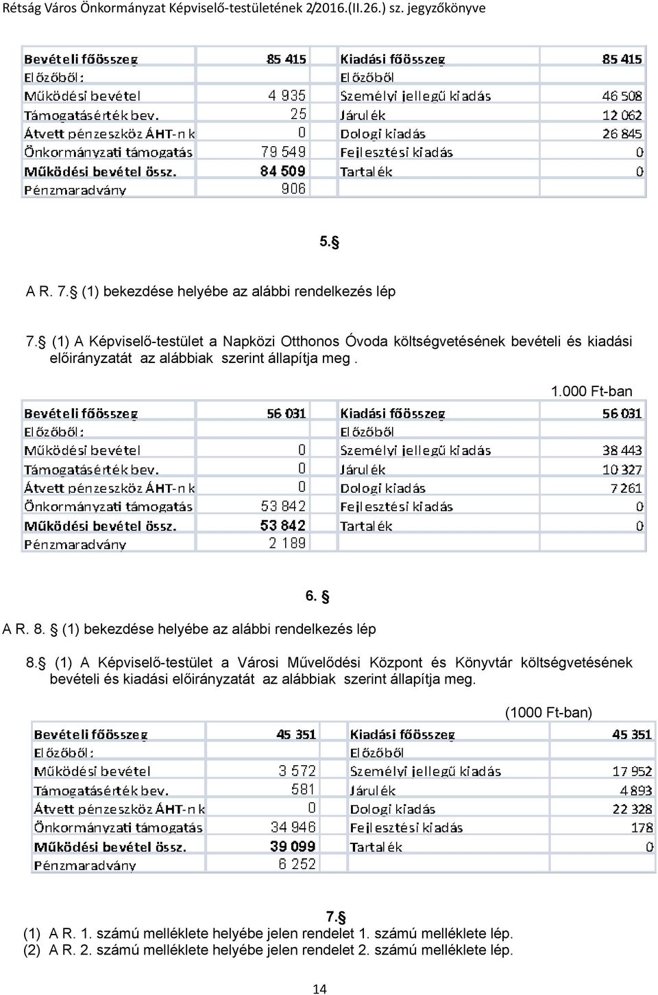 000 Ft-ban 6. A R. 8. (1) bekezdése helyébe az alábbi rendelkezés lép 8.