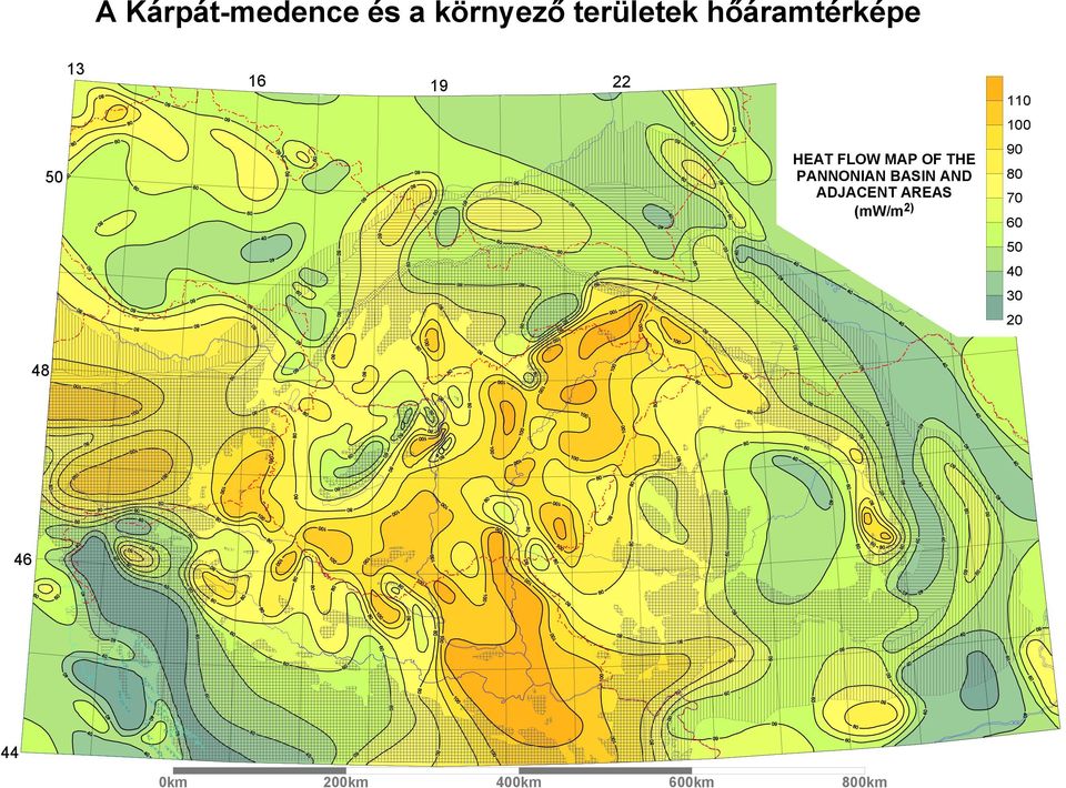 PANNONIAN BASIN AND ADJACENT AREAS (mw/m 2) 110