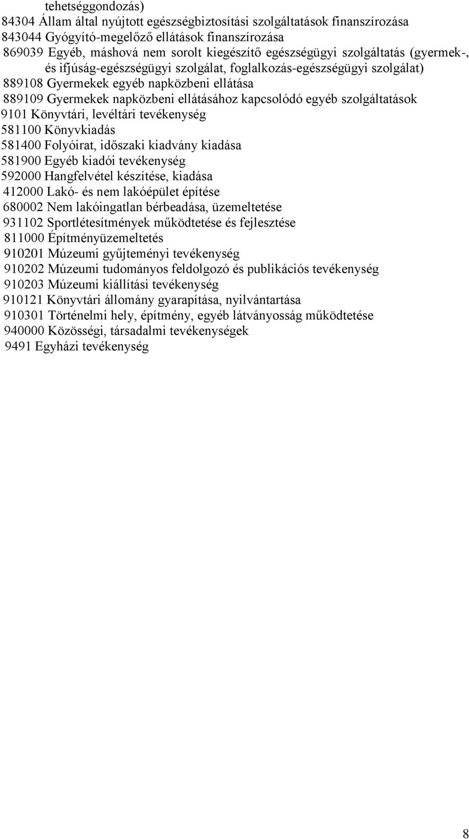 kapcsolódó egyéb szolgáltatások 9101 Könyvtári, levéltári tevékenység 581100 Könyvkiadás 581400 Folyóirat, időszaki kiadvány kiadása 581900 Egyéb kiadói tevékenység 592000 Hangfelvétel készítése,