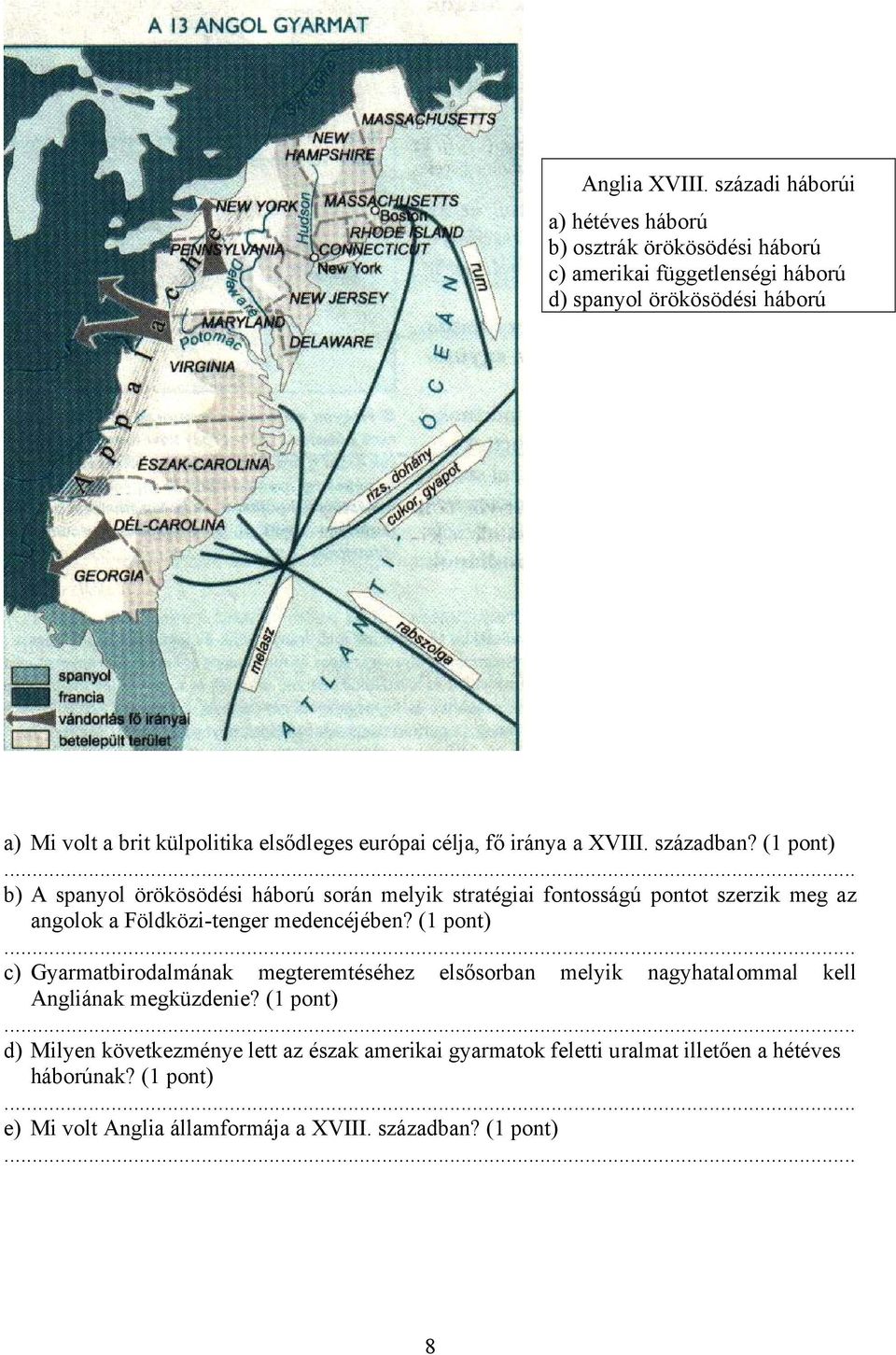 elsődleges európai célja, fő iránya a XVIII. században?