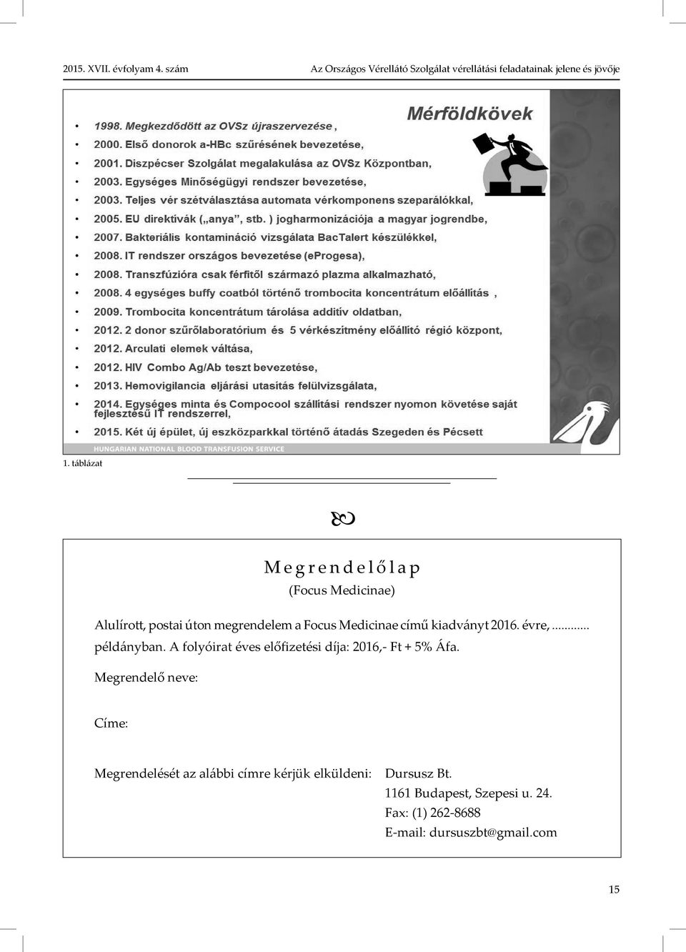 kiadványt 2016. évre,... példányban. A folyóirat éves előfizetési díja: 2016,- Ft + 5% Áfa.