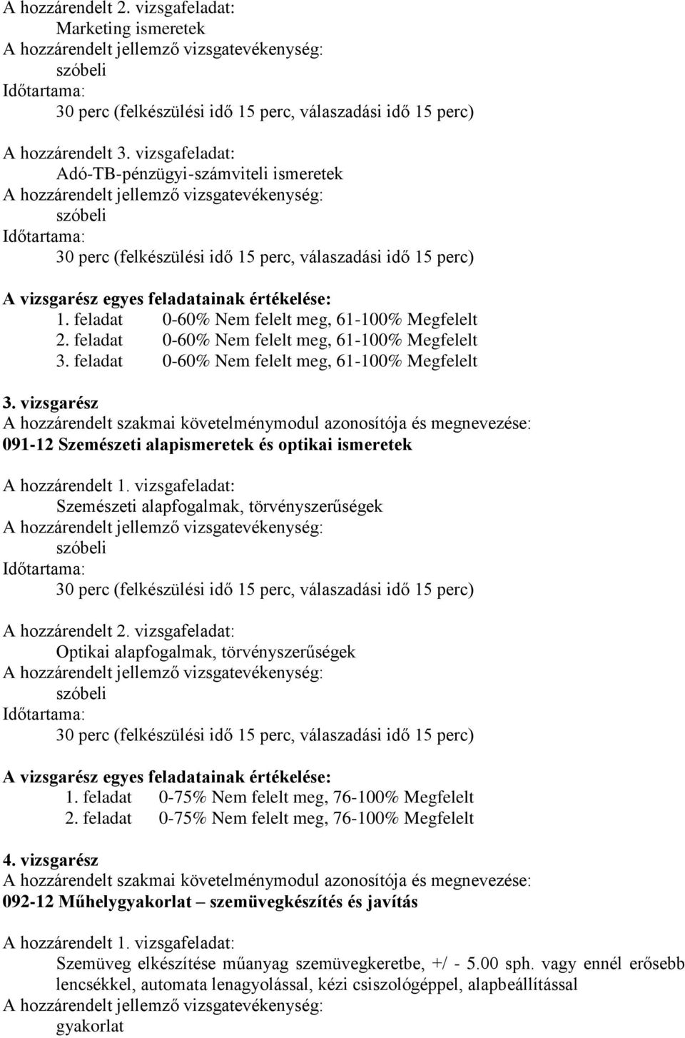 feladat 0-60% Nem felelt meg, 61-100% Megfelelt 2. feladat 0-60% Nem felelt meg, 61-100% Megfelelt 3.