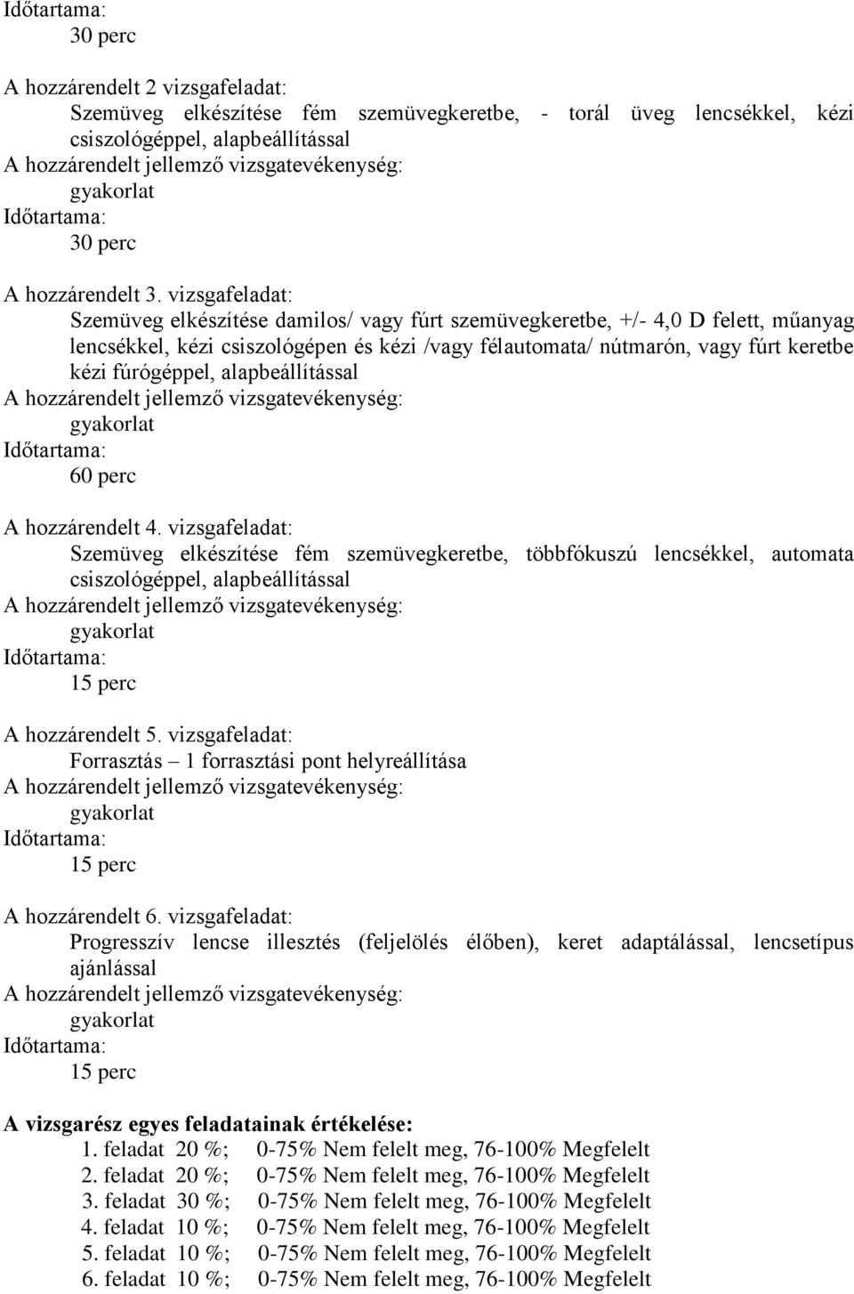 fúrógéppel, alapbeállítással gyakorlat 60 perc hozzárendelt 4.