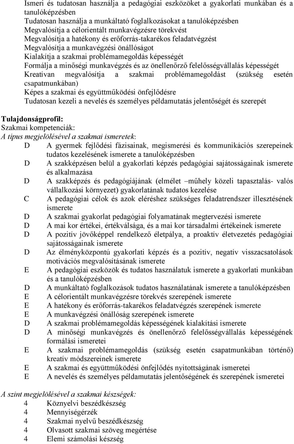 munkavégzés és az önellenőrző felelősségvállalás képességét Kreatívan megvalósítja a szakmai problémamegoldást (szükség esetén csapatmunkában) Képes a szakmai és együttműködési önfejlődésre Tudatosan