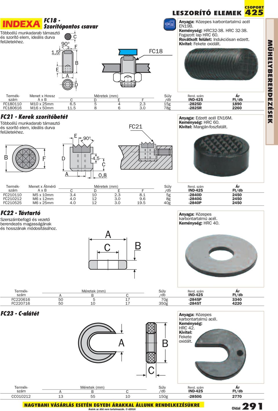 3 15g -2825D 1890 FC180616 M16 x 50mm 11.5 8 6 3.0 78g -2825R 2260 FC21 - Kerek szorítóbetét Többcélú munkadarab támasztó és szorító elem, ideális durva felületekhez.