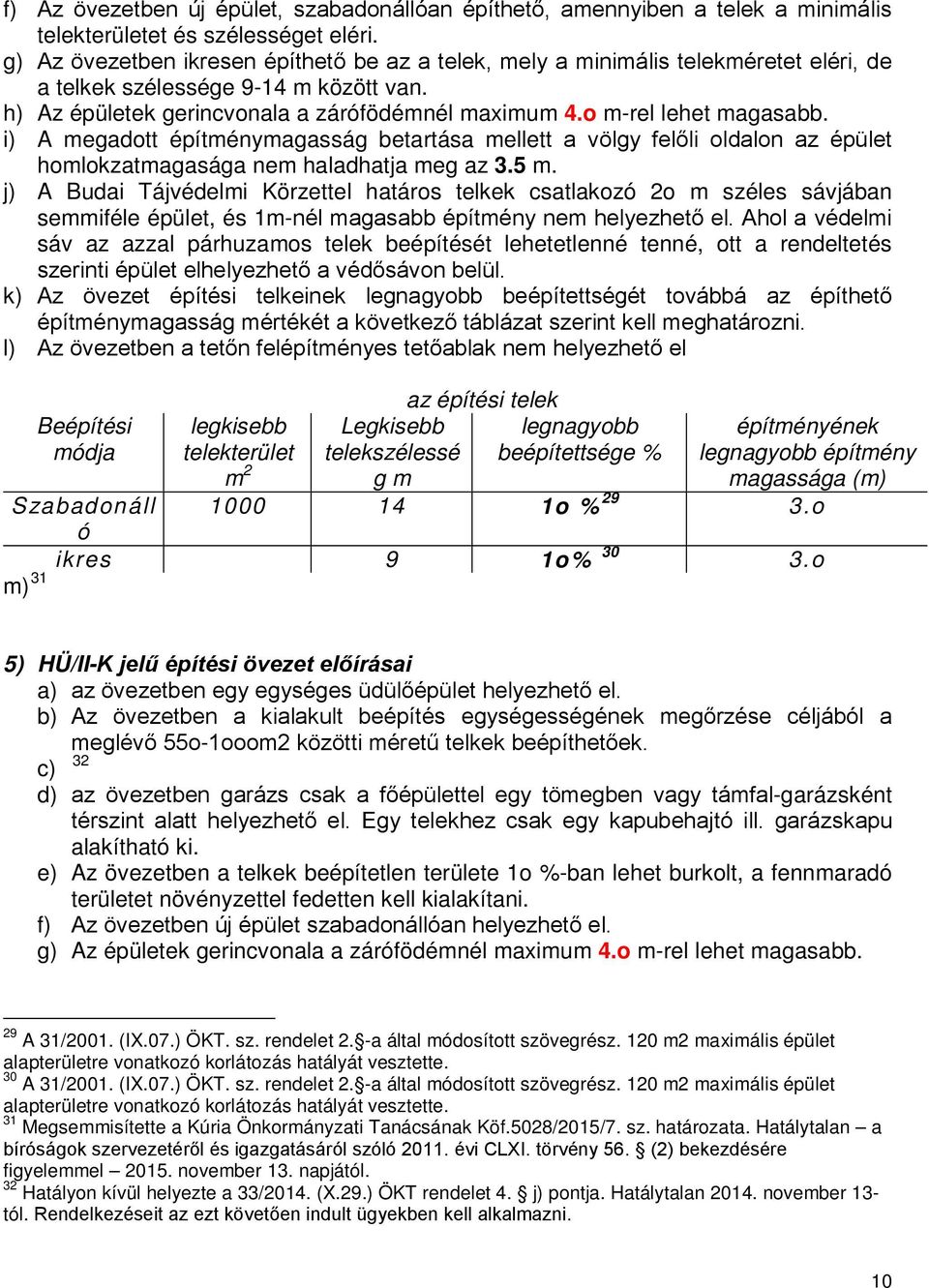 o m-rel lehet magasabb. i) A megadott építménymagasság betartása mellett a völgy felőli oldalon az épület homlokzatmagasága nem haladhatja meg az 3.5 m.