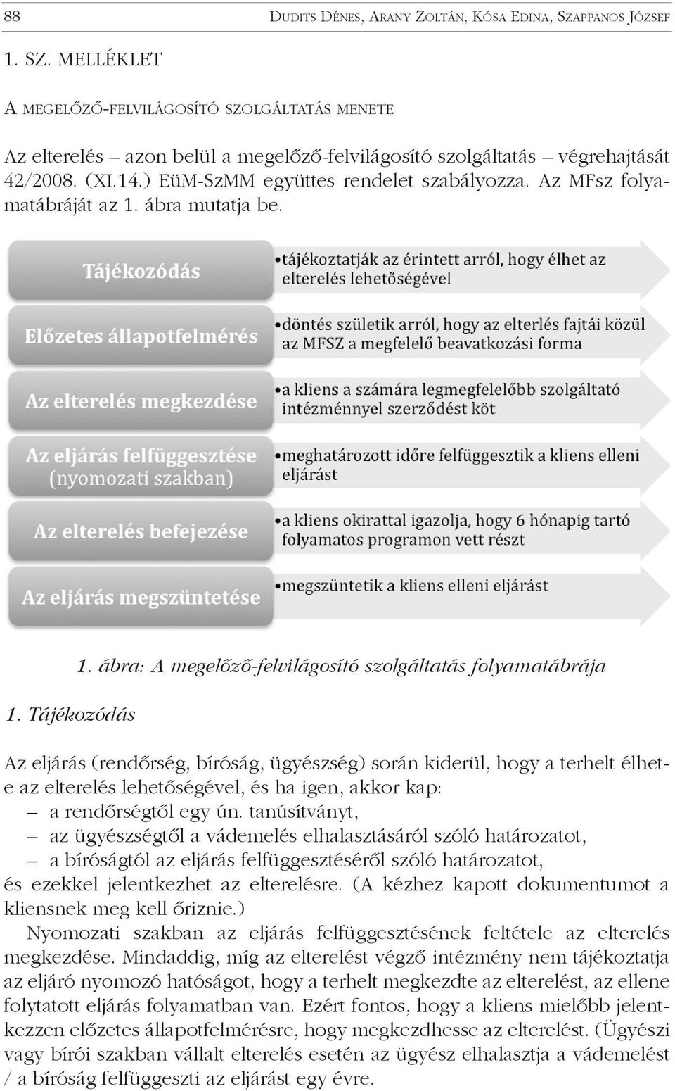 ábra: A megelõzõ-felvilágosító szolgáltatás folyamatábrája Az eljárás (rendõrség, bíróság, ügyészség) során kiderül, hogy a terhelt élhete az elterelés lehetõségével, és ha igen, akkor kap: a