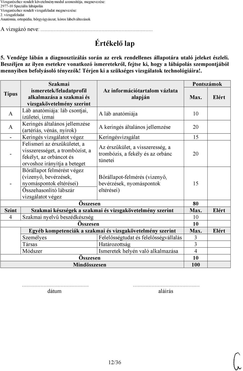 . Típus Szakmai ismeretek/feladatprofil alkalmazása a szakmai és vizsgakövetelmény szerint Láb anatómiája: láb csontjai, ízületei, izmai Keringés általános jellemzése (artériás, vénás, nyirok) z